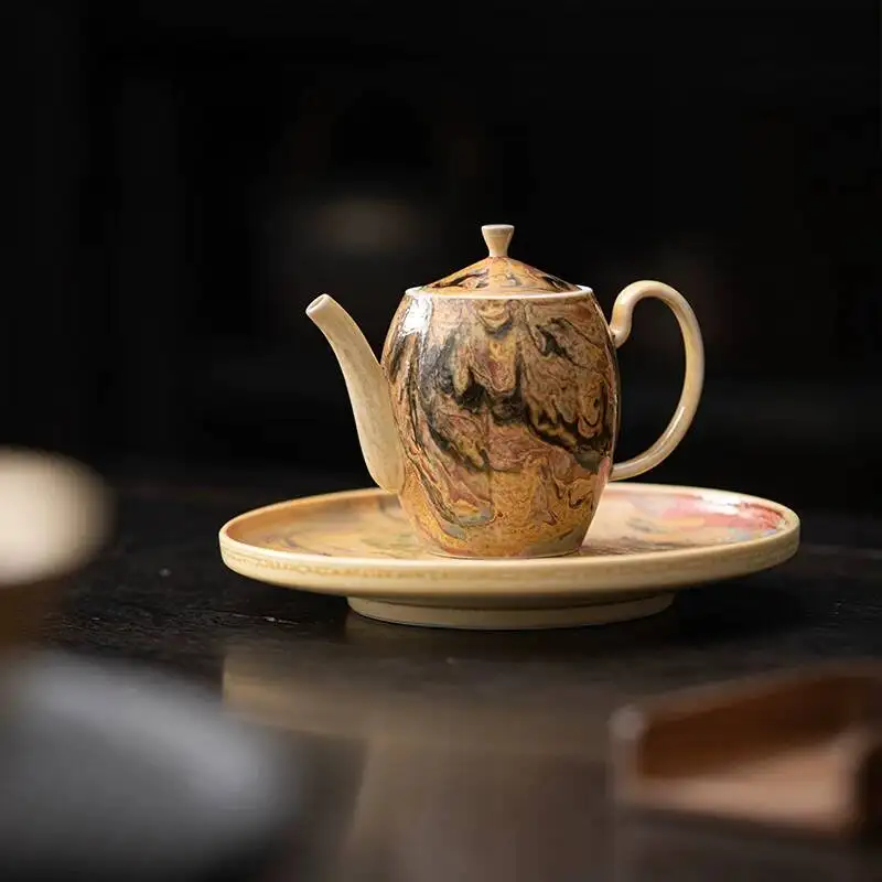 Dunhuang Oil Painting Style Handmade Firewood-Fired Xishi For Home Use, Kung Fu Tea Set, Vintage Teapot, High-End Collectible