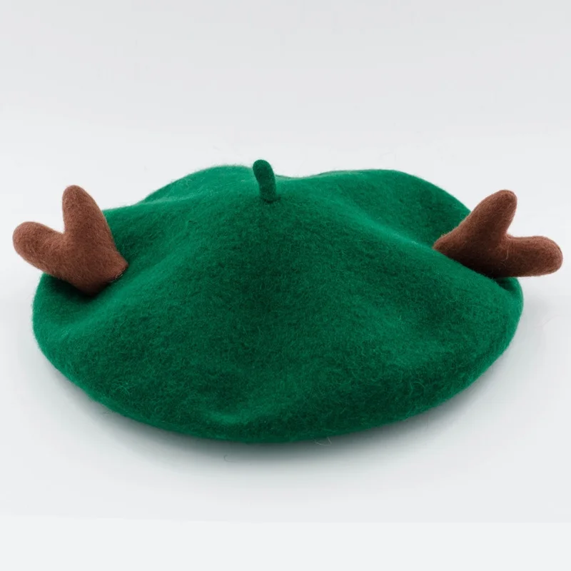 

Women Wool Beret with lovely antlers for Christmas wear Knitted Beret Hat for girl