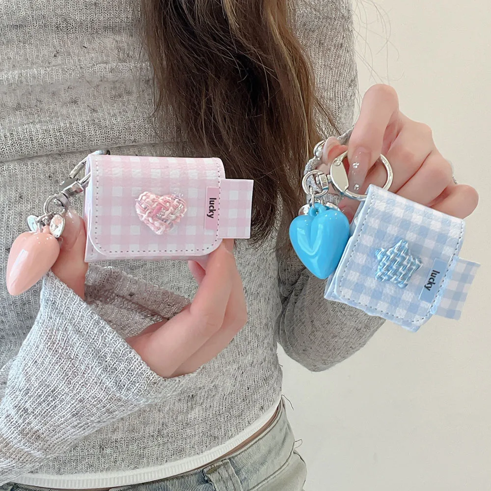 INS Reticolo Rosa 3D Stella Amore Cuore Portachiavi con ciondolo Cover per Apple AirPods Pro 2 AirPod 4 1 3 Custodia in pelle per auricolari fortunati