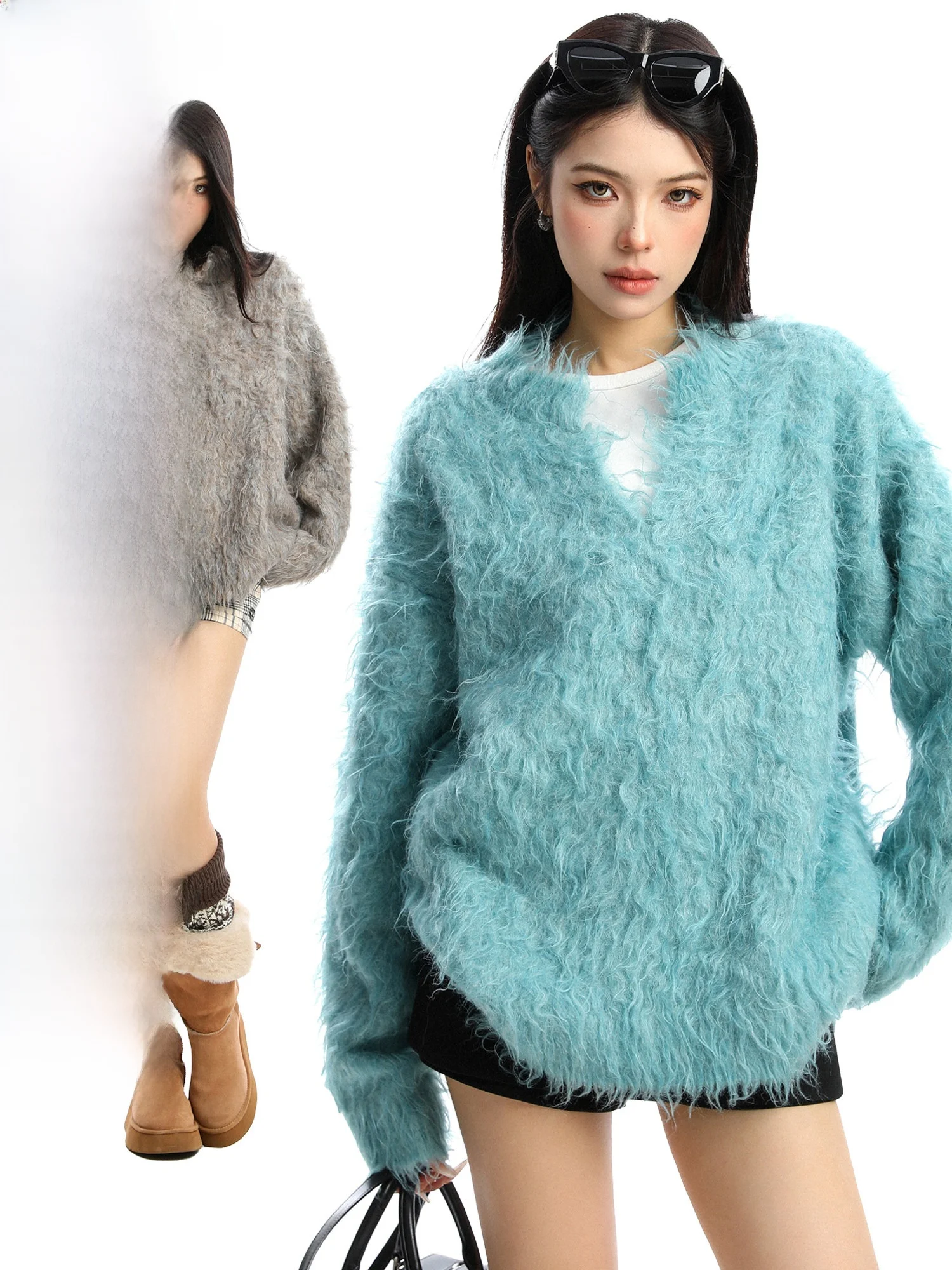 

Korean Sle V-Ne Thi Soft Sweater Women's Autumn Winter Warm Couple's Top Trendy Long Sve Knitted Pure Color