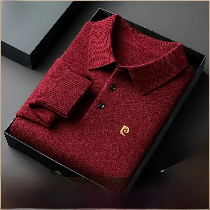 بيير كاردان الرجال Thiened الصوفية طويلة Sve irt محبوك سترة Busin عادية Sle الخريف الشتاء وصول جديد