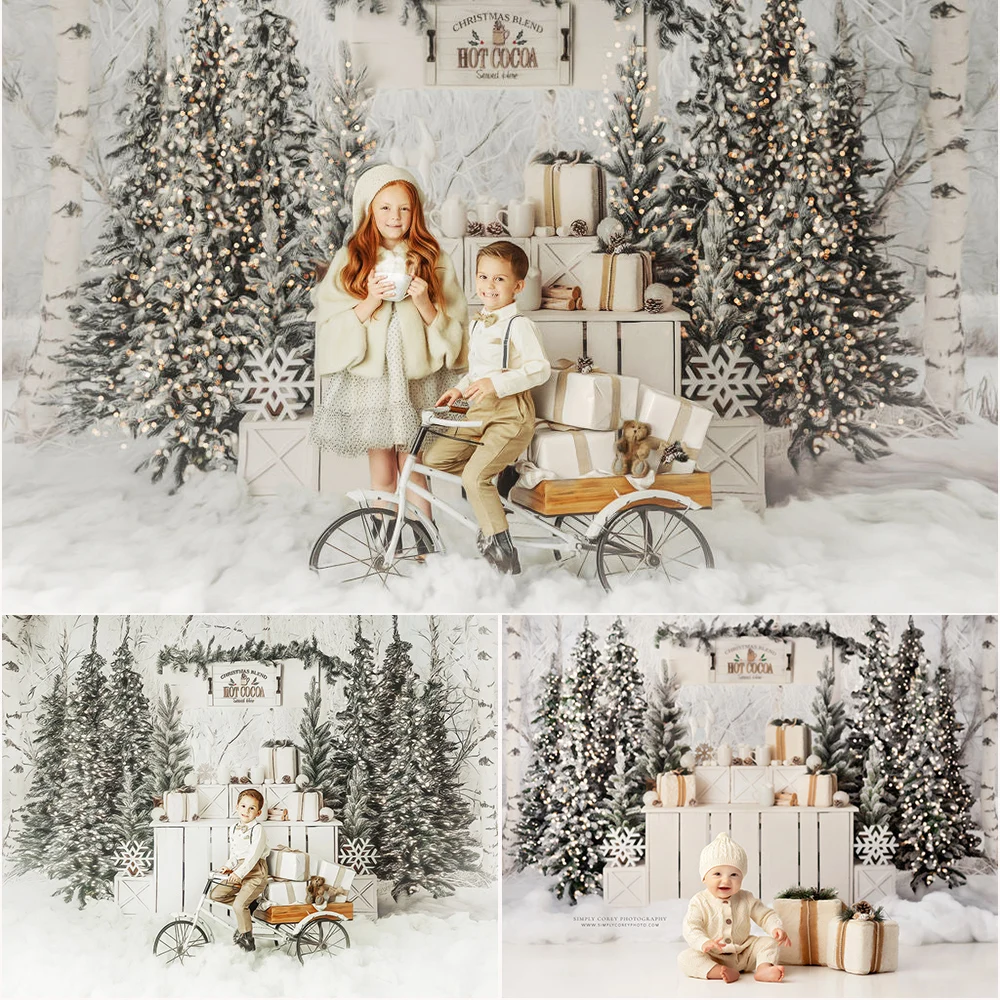 Christmas Slend Hot Cocoa Photo Background,Dreamer Winter Snow Forest Photo Studio Props, Kids Portrait Photography Backdrops