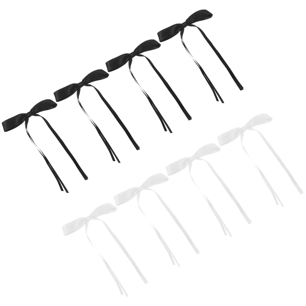 

8 pcs Bow Hair Clips Women Double Layer Lace Ribbon Duckbill Pins Classic Black White Bridal Party Accessories