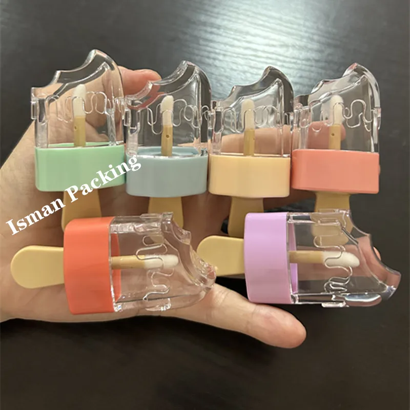 

50Pcs New style 5ml empty cute colorful popsicle lip gloss cosmetic makeup packaging ice cream lipgloss container tubes for kids