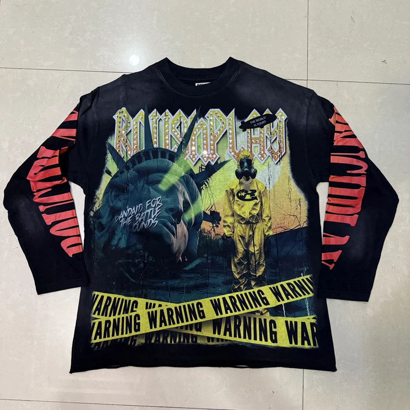American Hip-hop Trend Rough Play Long Sleeve Tee Men's Women's High Quality Hot Stamping Pattern Printed T-shirt Tops view 2