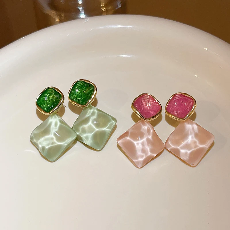 Retro Sparkling Square Drop Earrings New Fashion Vintage Resin Geometric Earrings for Women Korean Wedding Jewelry Party Gifts