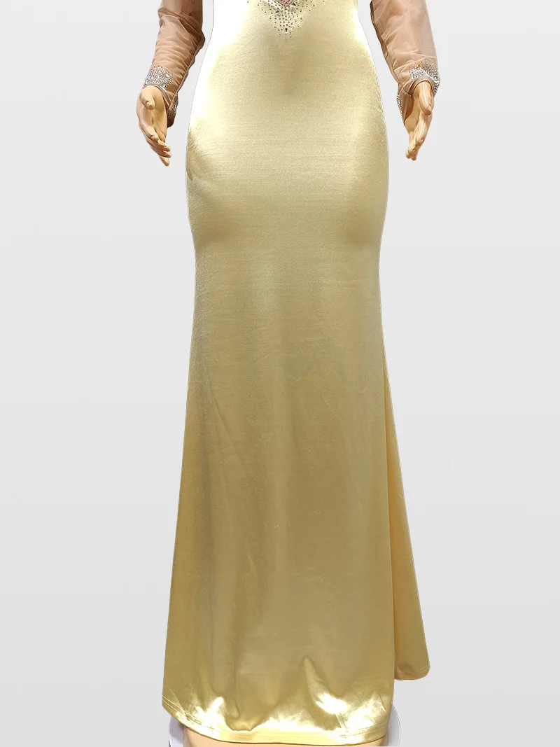 Gaun Maxi Panjang Elegan Musim Gugur Afrika Lengan Panjang Bahan Mesh Seksi Ukuran Besar untuk Pesta Malam, Pakaian Dashiki Afrika