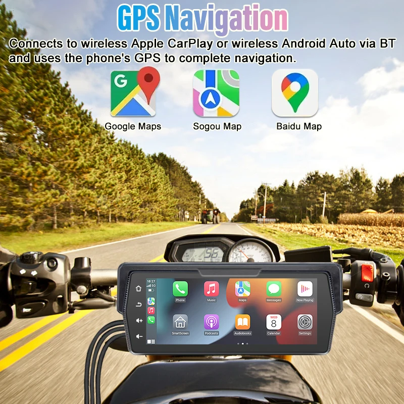 Portable Motorcycle Carplay GPS Navigation Waterproof Wireless Apple Carplay Android Auto Display Screen Motorcycle Monitor