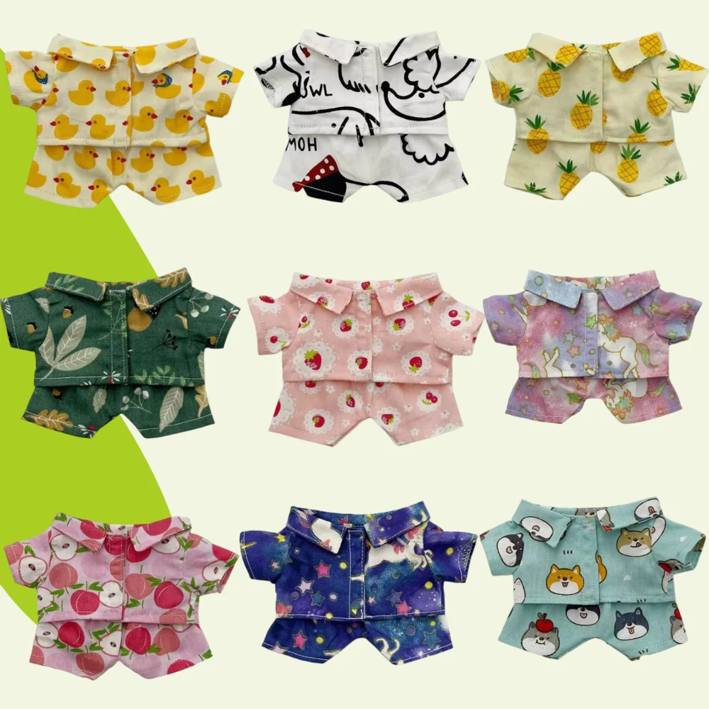 

20CM Plush Doll Clothes Suit Fruit Animals Printing Lapel Shirt Pants Casual Wears Cotton Stuffed Toys Idol Dolls Accessories