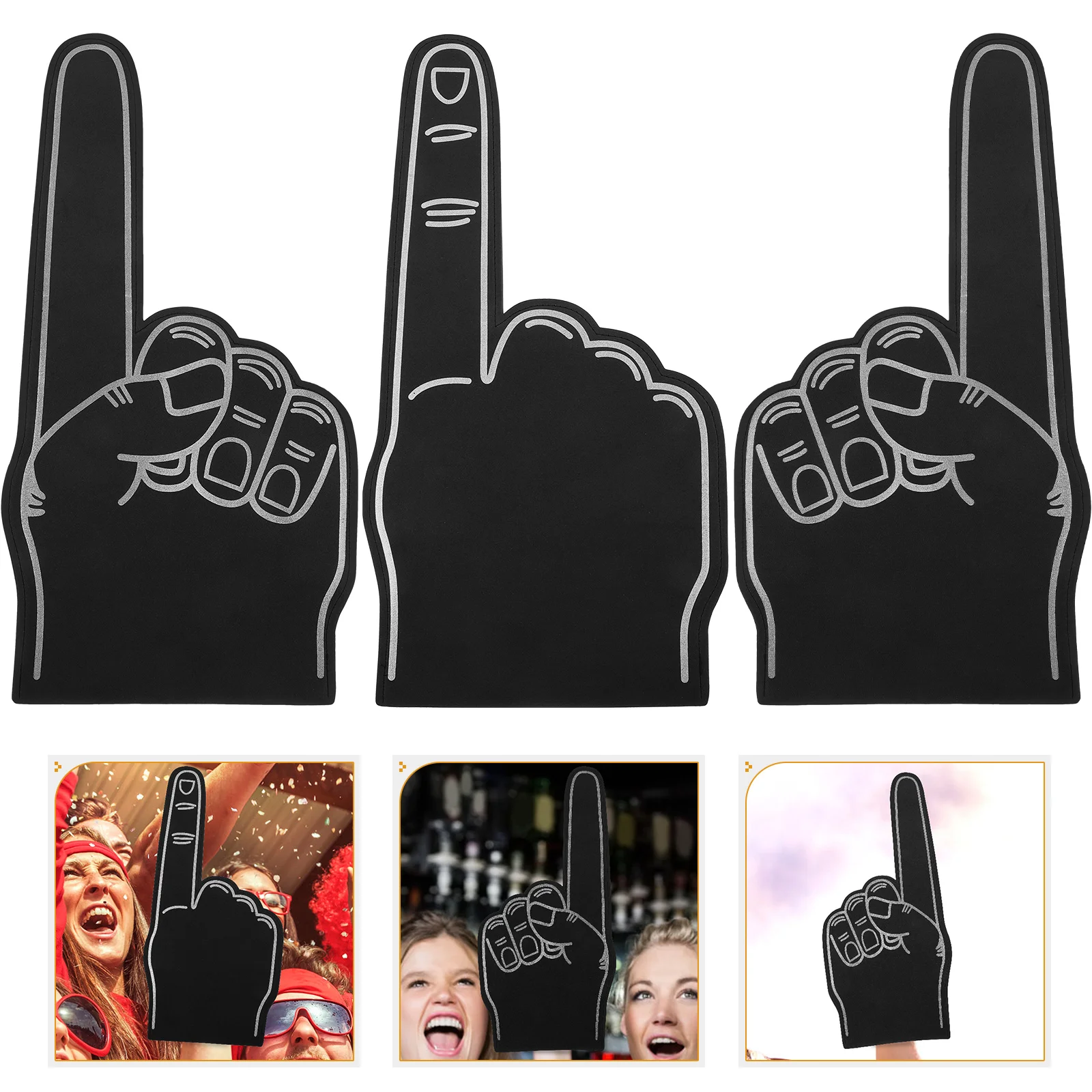 

3 Pcs Hand Giant Foam Finger Bulk Fingers Black Tape Pompom Foams Men Women Party Noisemakers Pointer