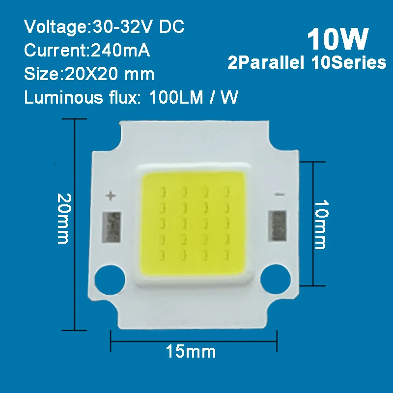 9V 27V 30V Warm White 4000K LED COB Light + 20mm Square Substrate