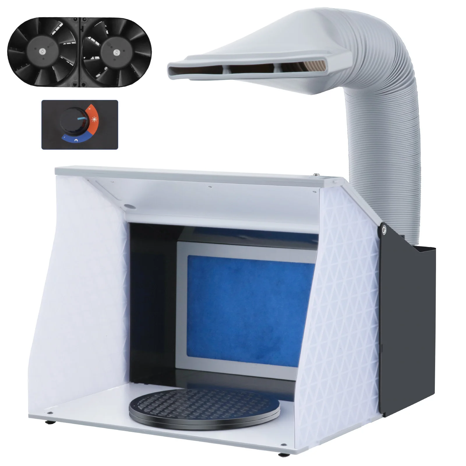 Cabine de Peinture Aérographe Pliable, Ventilateur Double Vitesse, Plateau et LED Intégrées, pour Modélisme et Décoration