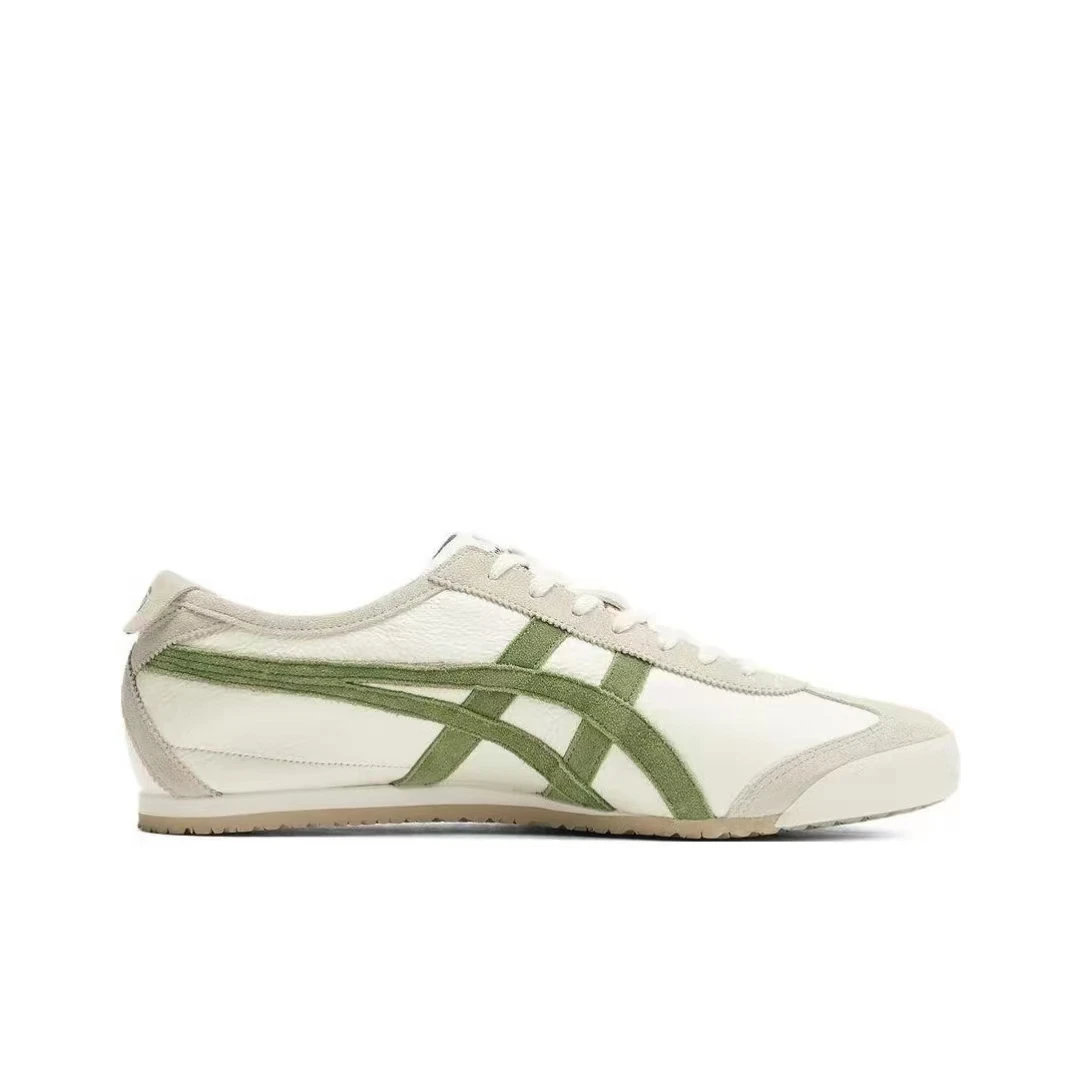 Asics Onitsuka Tiger MEXICO 66 Men and Women Sneakers Cow Leather Anti-slip Wear-resistant Breathable Beige Green