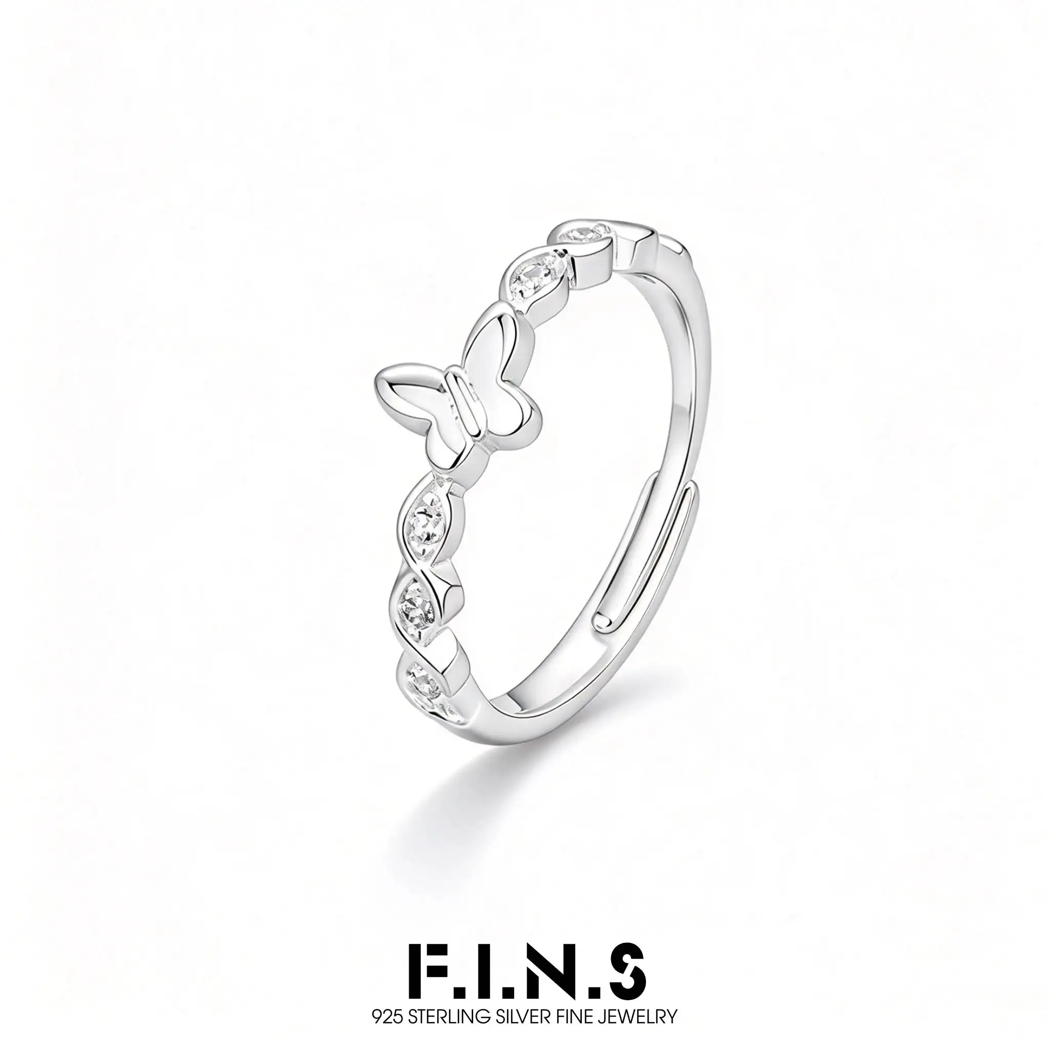 F.I.N.S Real 925 Sterling Silver Butterfly Cubic Zirconia Adjustable Rings For Women Girls Wedding Fashion Finger Fine Jewelry