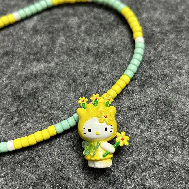 Sanrio Hello Kitty Kawaii Cartoon Doll Pendant Diy Beaded Necklace Summer Dopamine Neckchain Jewelry Girl's Child Birthday Gift