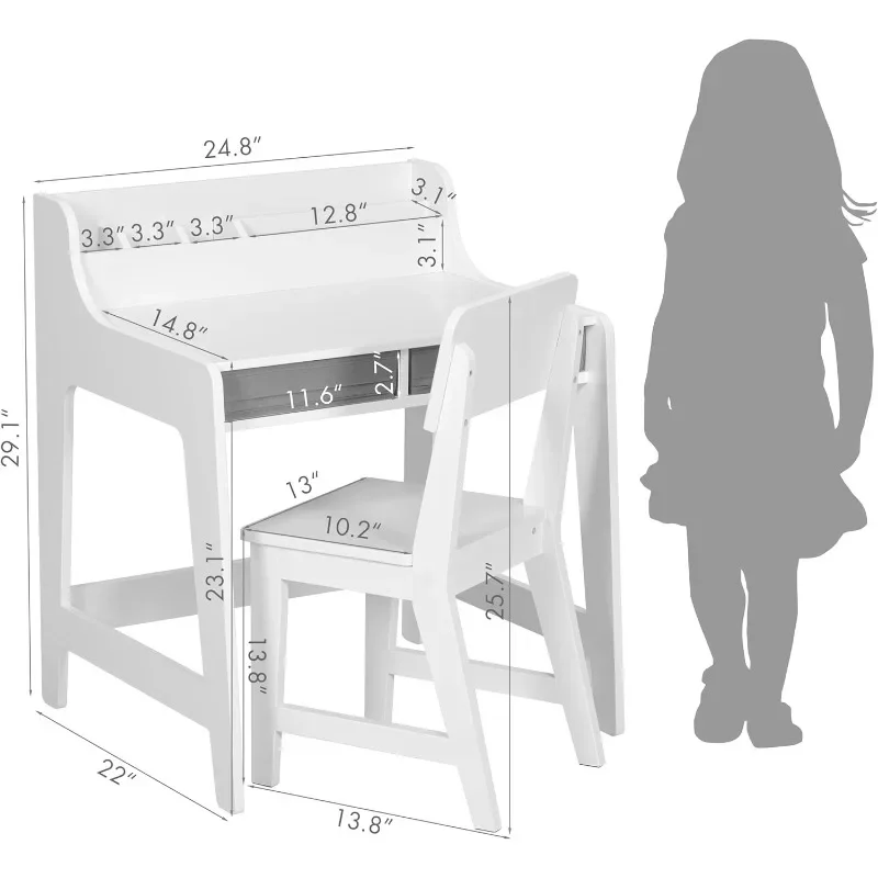 Kids Desk and Chair Set, Study Desk for Kids with Storage Bins, Wooden Children Study Table, Student Writing Desk for Bedroom