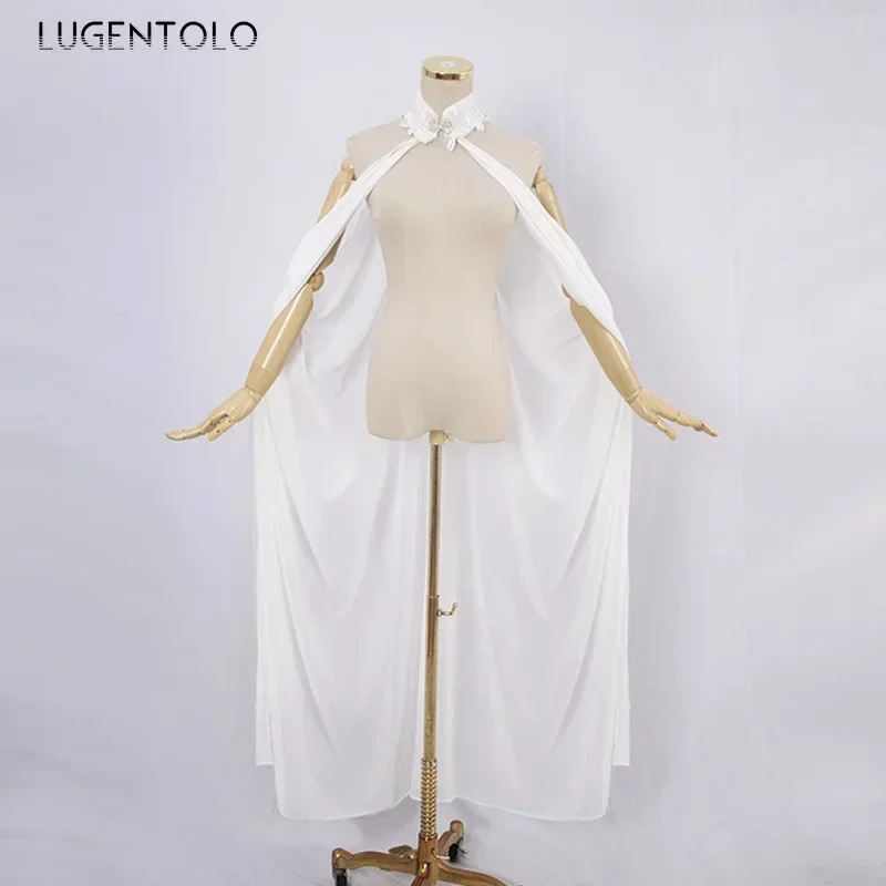 Ponchos con cuello Halter de Halloween para mujer, capa fina de gasa, disfraces de escenario, abrigos largos de moda Retro Medieval liso elegante para fiesta para mujer