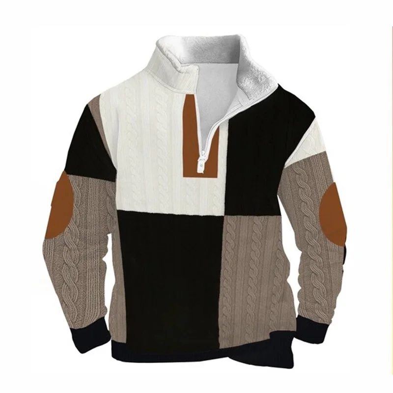 Sports Fashion Men's Half Zipper Hoodie with Thick Velvet and Stand up Collar Design, Urban Commuting and Leisure Versatile Top