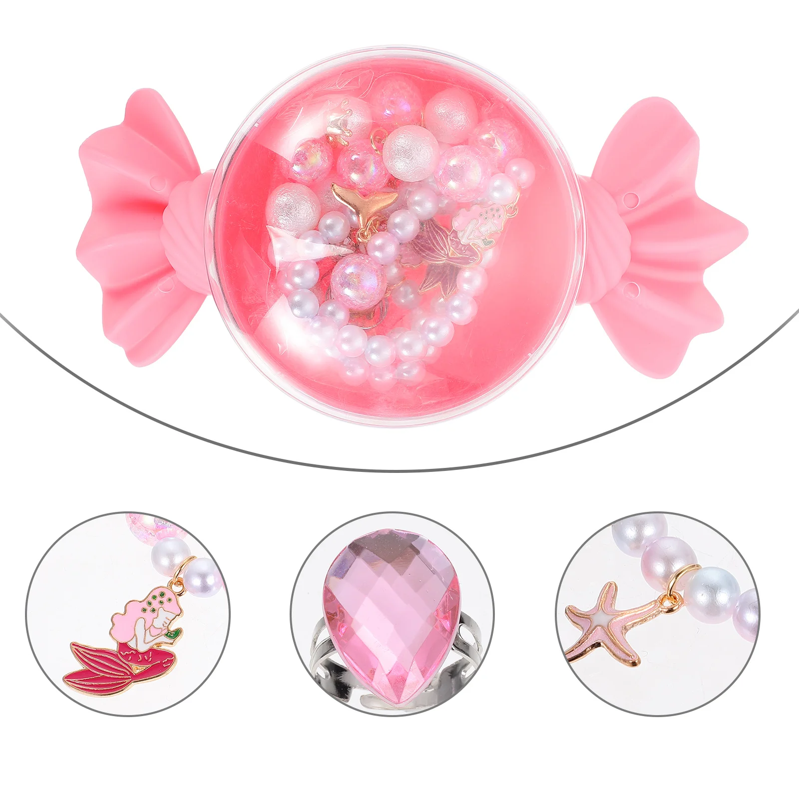 

4pcs Cartoon Alloy Necklace Child Mermaid Accessories Plastic Dangler Bracelet Kids Beads String Jewelries Beaded Bracelet Kids