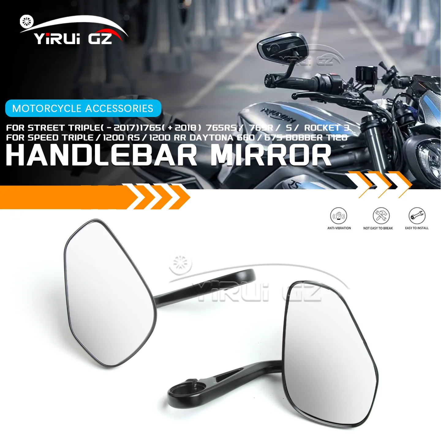 For STREET TRIPLE 1765 765RS/ 765R/ S/ ROCKET 3 SPEED TRIPLE/1200 RS/1200 RR T120 New Motorcycle Handlebar Rearview Side Mirrors