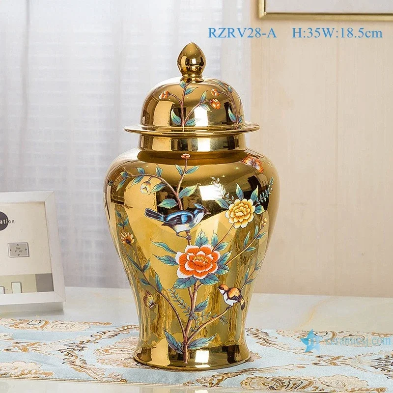 Hot salesRZRV28-Series handmade color glaze plum blossom and birds decorated silver ceramic general pots storage jars