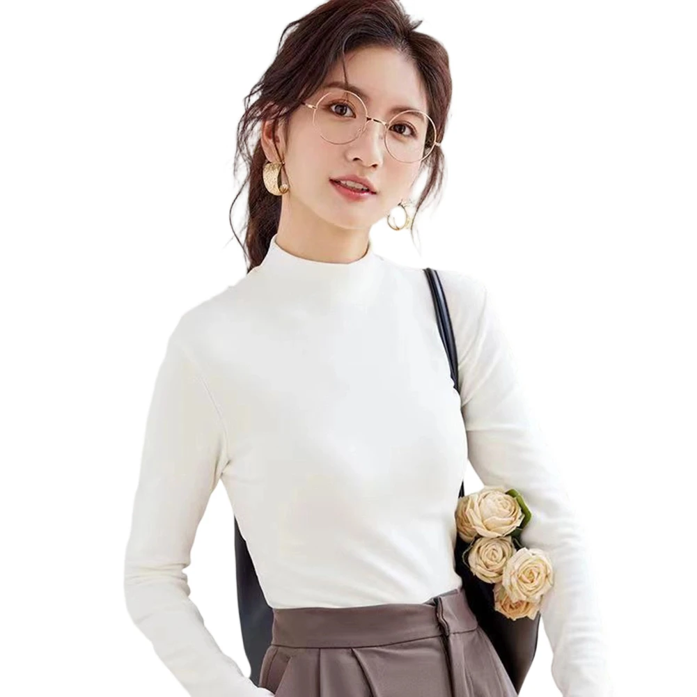 

Womens Slim Fit Long Sleeve Base Shirt Half High Collar Inner Wear T-shirt Top Suitable for Spring and Fall Wardrobes
