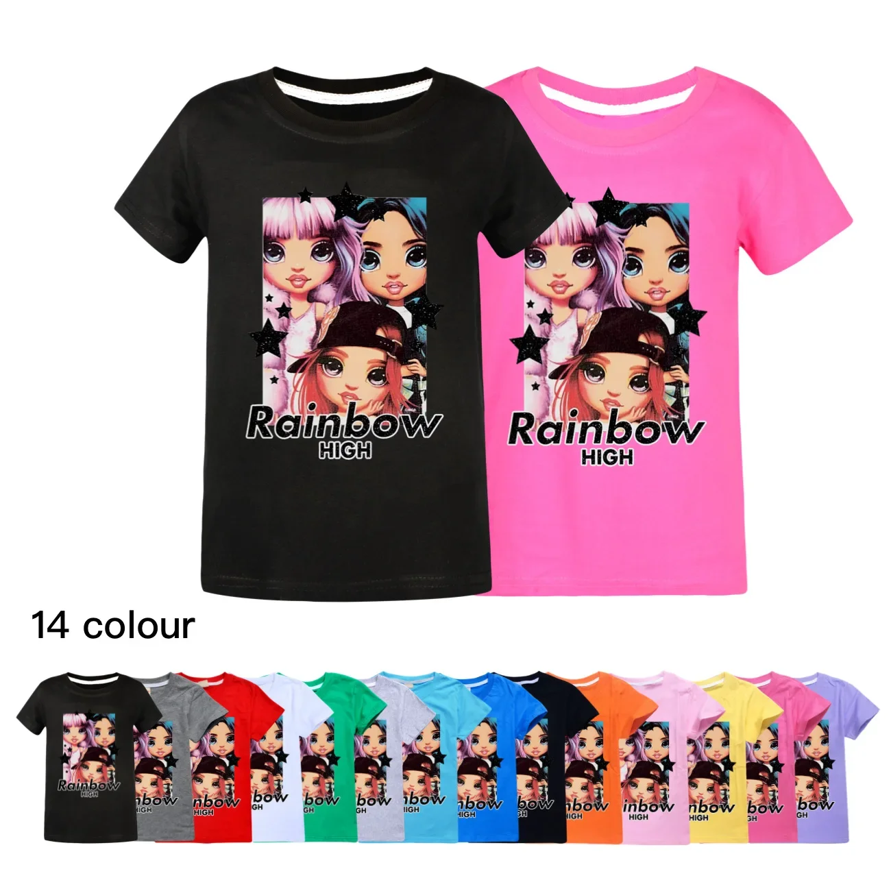 

GirlsTshirt Baby Boy Clothes Rainbow High Kids Cartoon T Shirt Print T-Shirts Children's Clothing Summer Cotton Kawaii Top 3403