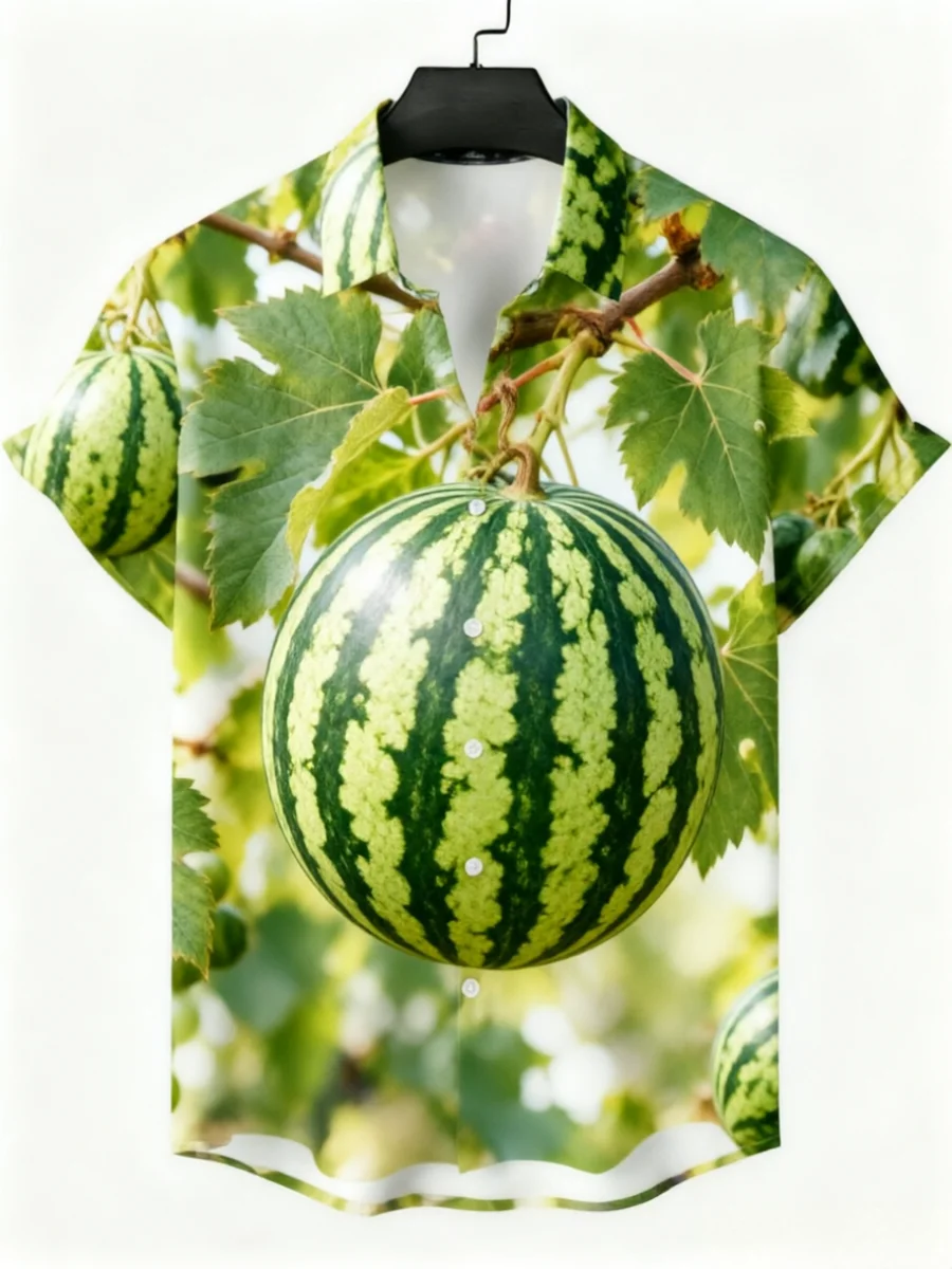 

Fruit pattern men's short sleeved shirt, digital printing, casual and comfortable, fashionable and trendy, street outdoor