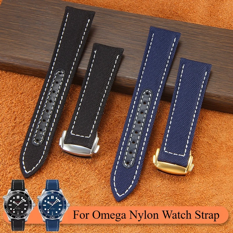 For Omega Seamaster 300 Speedmaster AT150 Aqua Terra Series High Quality Nylon Canvas Watch Strap Black Blue 19 20 21 22mm