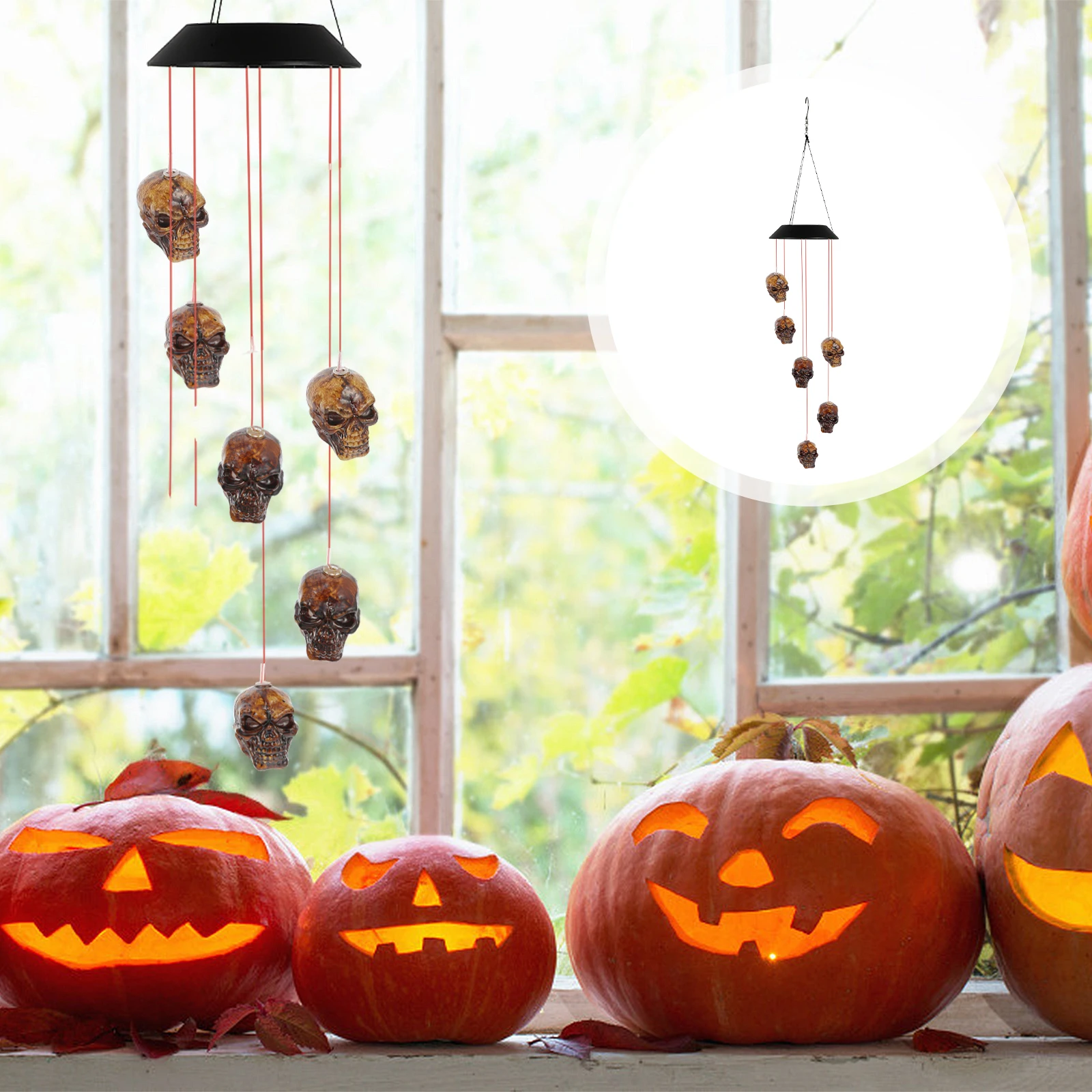 

Skull Wind Lamp Halloween Decoration Skull Pendant PVC Plastic Hanging Light Pendant Solar Bell Gifts