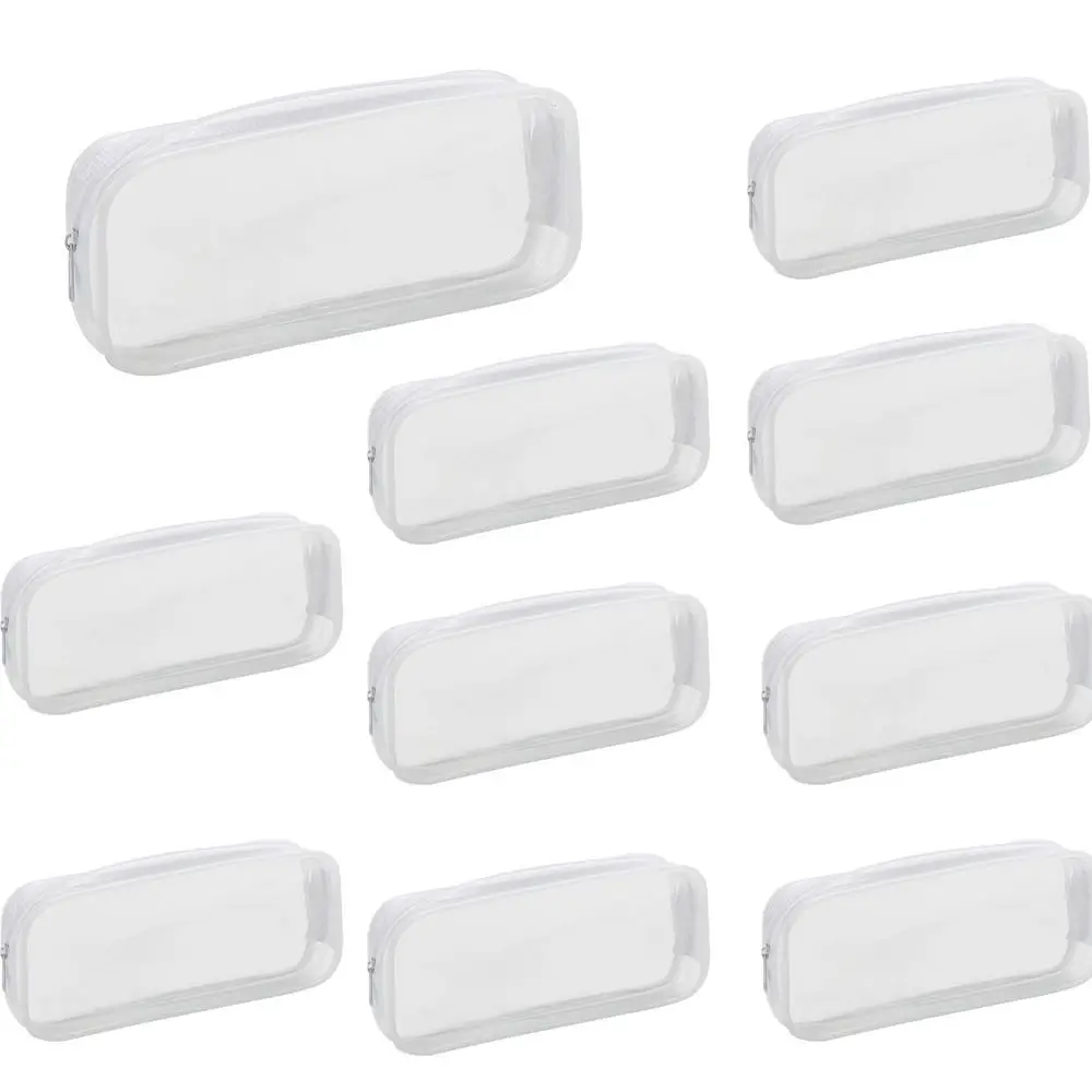 Sacchetti con cerniera trasparenti bianchi da 10 pezzi borsa per il trucco trasparente portatile trasparente facile da usare astuccio per matite con cerniera trasparente in PVC da viaggio