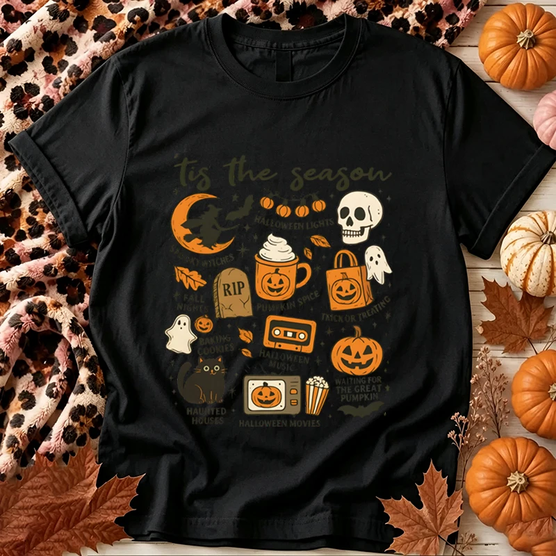 Fall Coffee T Shirt for Women Autumn Leaves & Coffee Please Shirt Cute Ghost Pumpkin Maple Leaf Graphic Halloween Casual Tshirt