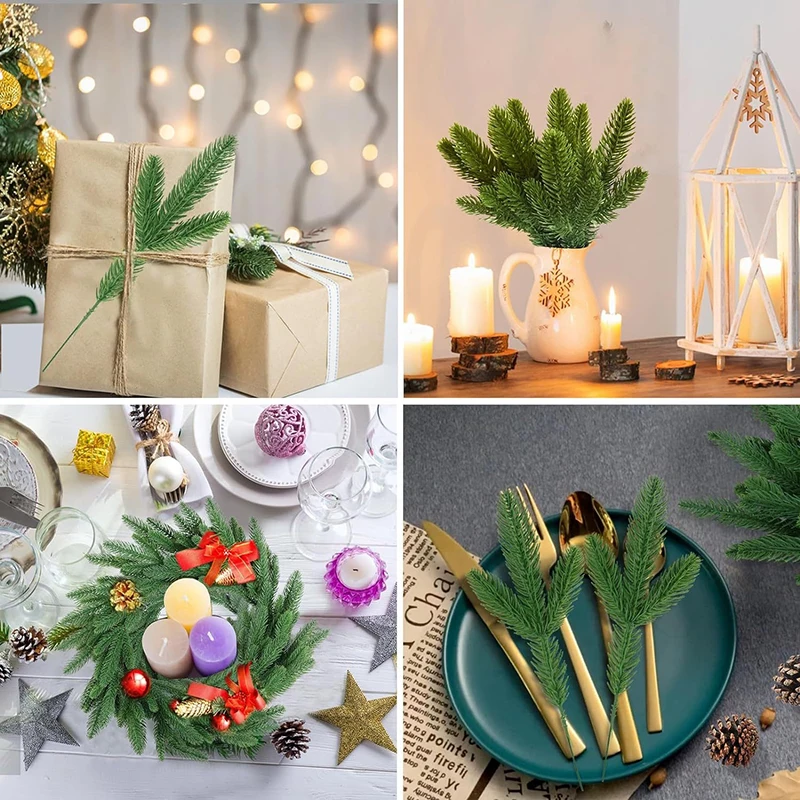 

24 Pcs Faux Plants Christmas Tree Decoration Pine Tree Branches Three Forks Three Dimensional Double Sided Pine Needle Branches