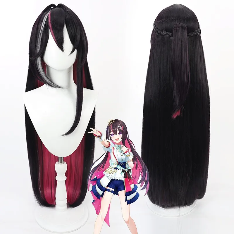 Virtual YouTuber Azki Cosplay Wig 80cm Long Dark Purple Mixed Hot Pink White Heat Resistant Synthetic Hair