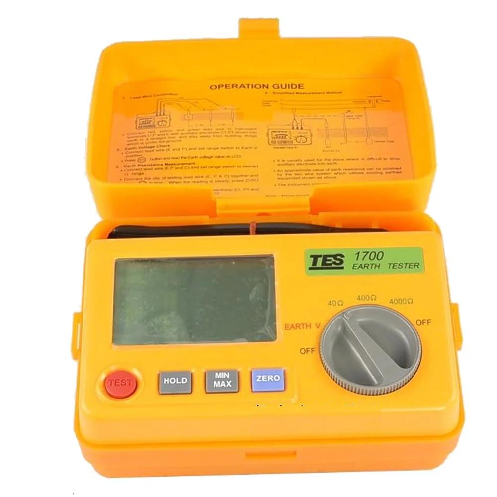 TES-1700 Digital Earth Resistance Tester without Tripping Earth Leakage Current 3 3/4 Digit LCD Display,Zero Ohm Adjustment.