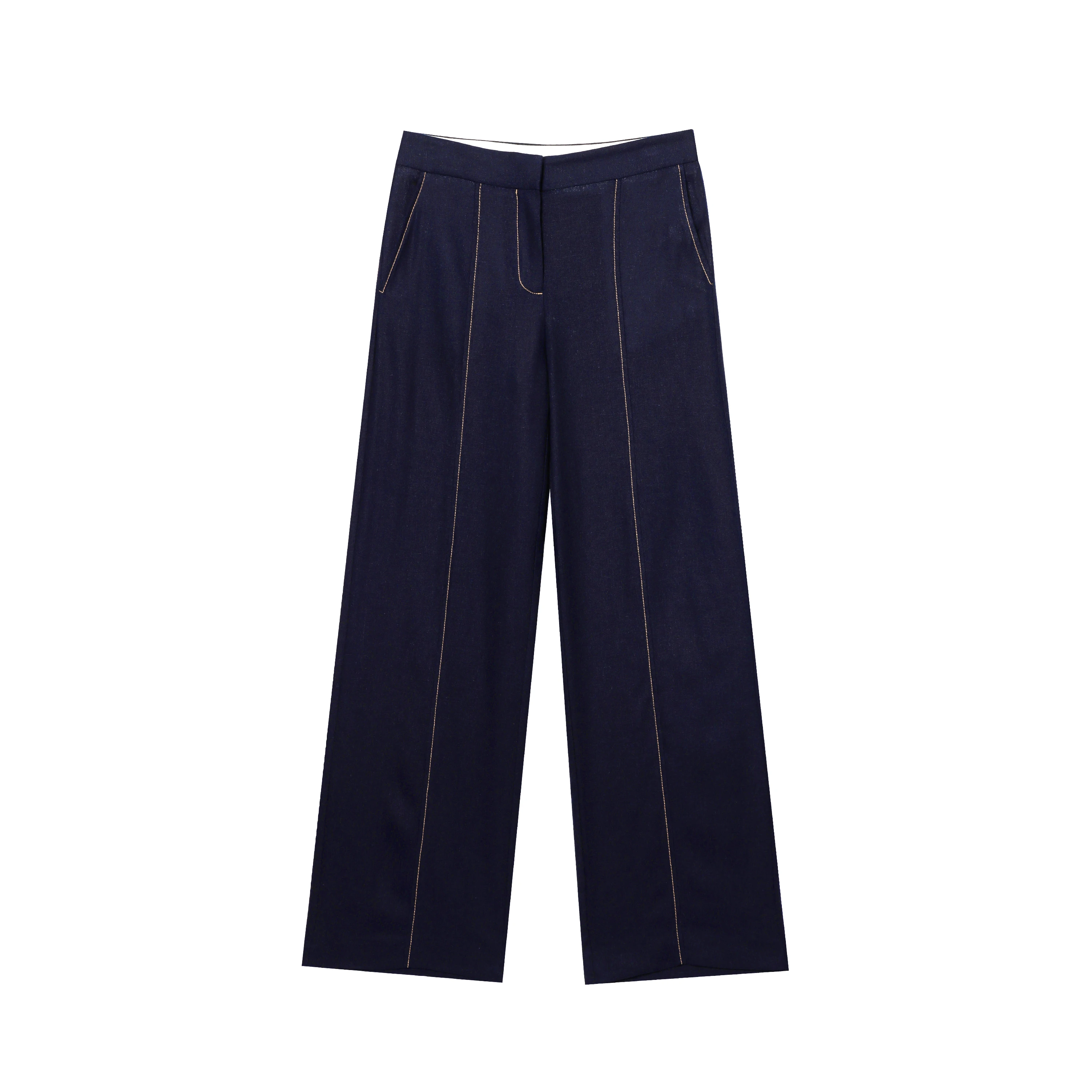 Ropa de mujer 2025 otoño nuevo producto moda mezcla línea decoración pantalones casuales rectos