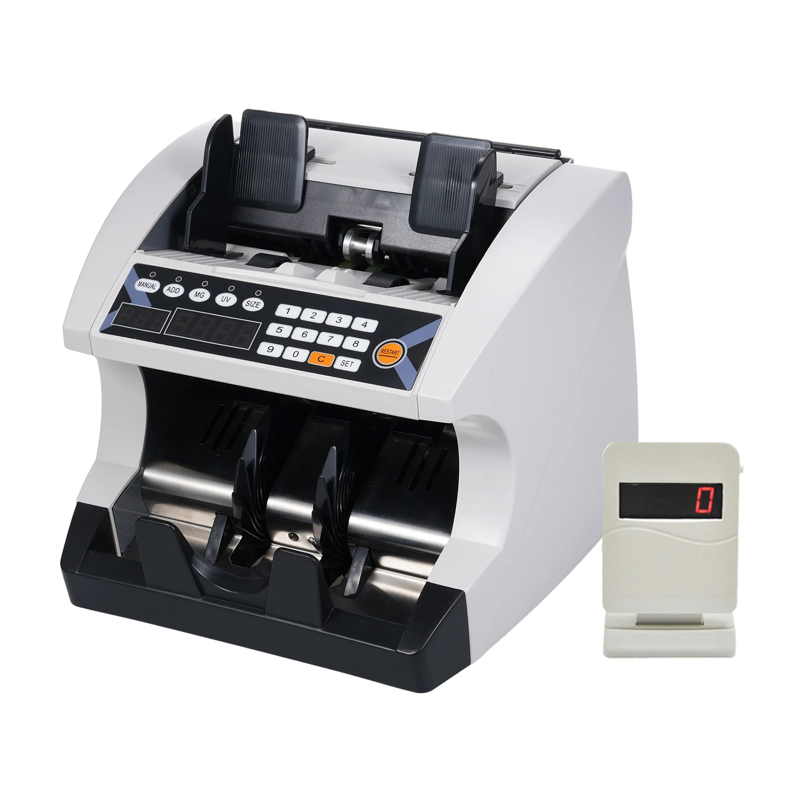 

Многовалютный автоматический счетчик банкнот с УФ/МГ детектором подделок, внешним дисплеем и вилкой стандарта Великобритании