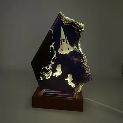Lampe de Table en Résine à Thème Astrköts, Luminaire Décoratif d'Exploration Spatiale avec Chargeur USB