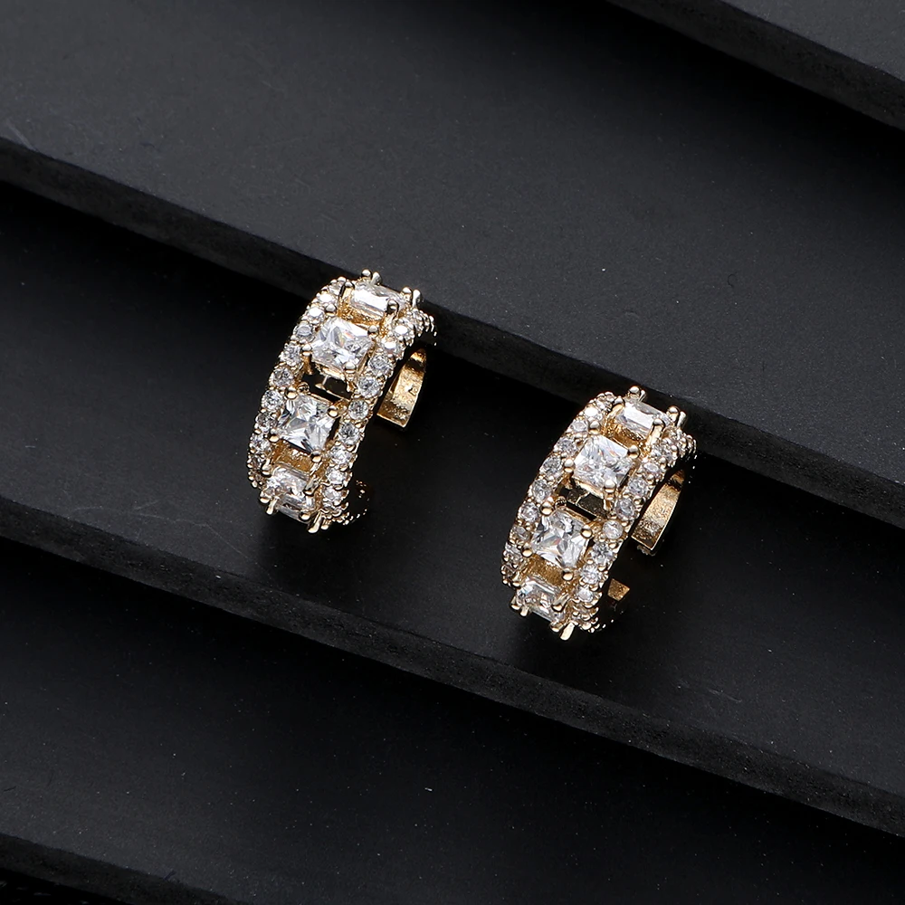 Luxury Hollow Out Square Clip Earring Cubic Zirconia Of Geometry-Jewelry Trend Ear Bone Cuff Earring No Ear Hole E1084