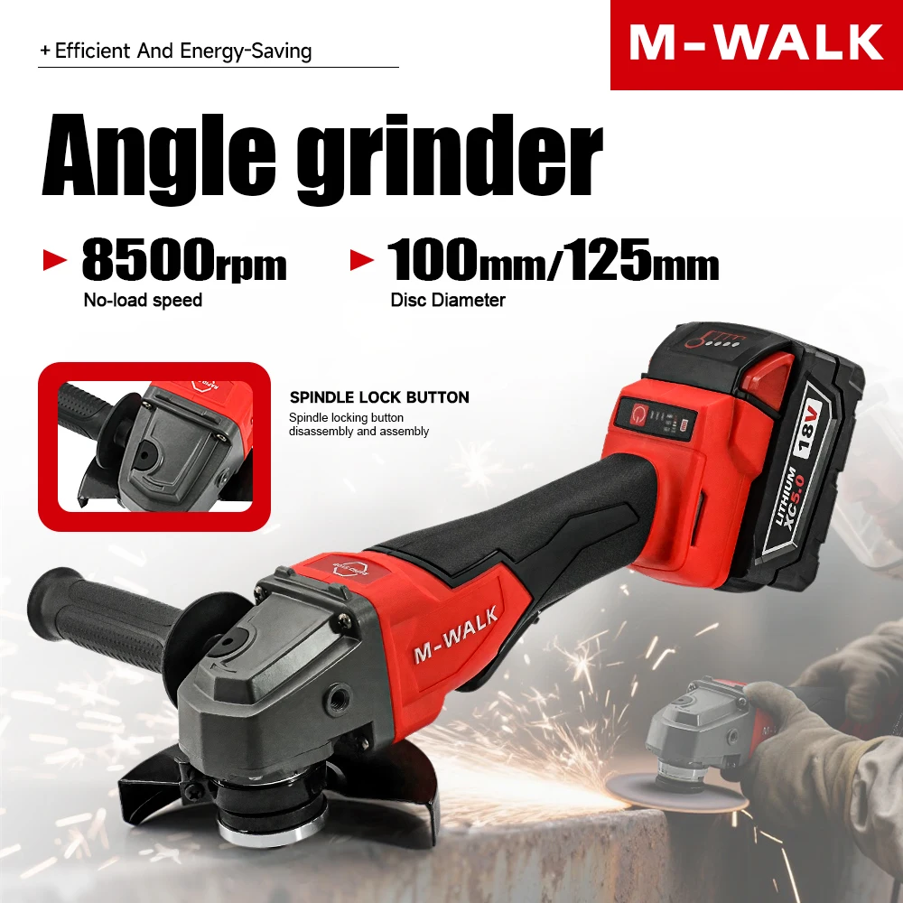 

100/125mm Brushless Electric Angle Grinder 8500RPM Cordless Grinding Machine Cutting Power Tools For Milwaukee 18V Battery Pins