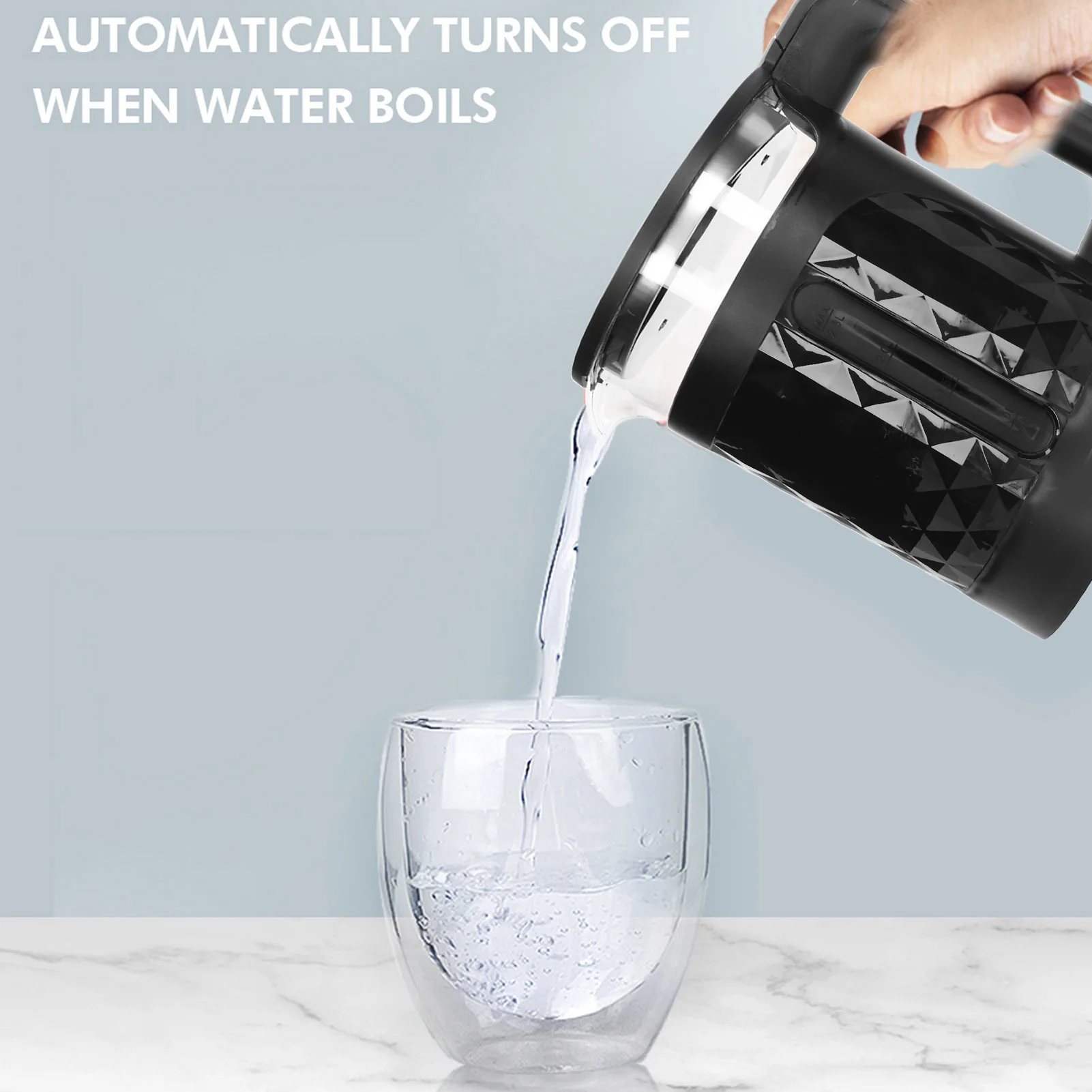 Chaleira elétrica de ebulição rápida 1500W 2 3L de grande capacidade com janela de nível de água segura desligamento automático e proteção contra fervura a seco