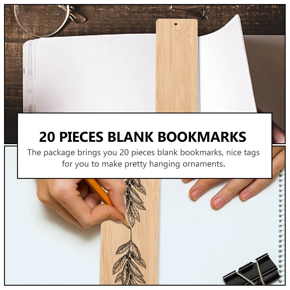 

20Pcs Blank Bamboo Bookmark DIY Craft Tags with Hanging Hole Smooth Rounded Edges for Bookmarks Keychains Wine Bottles Party