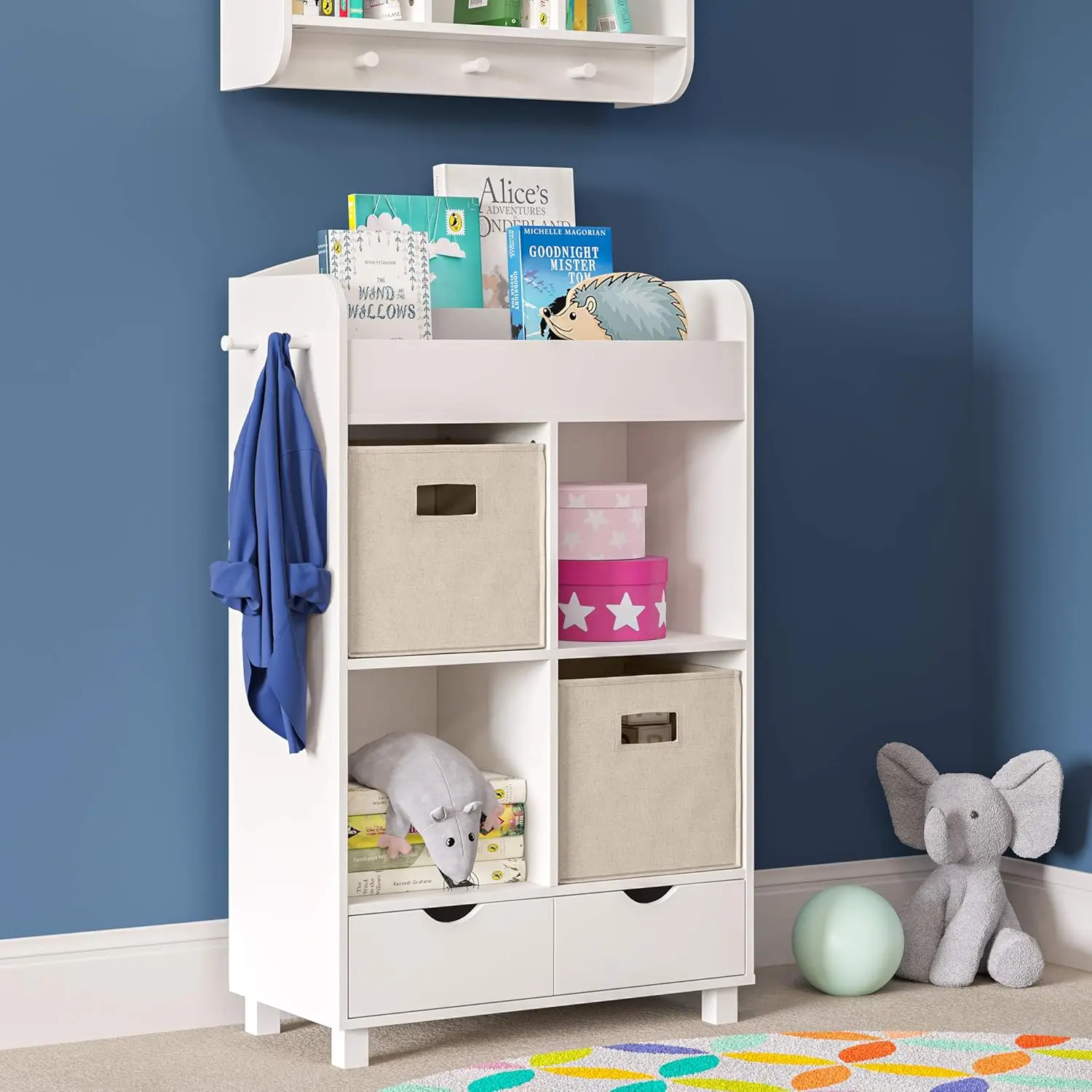 Riverridge Home Bookshelf For Kids Toy Storage Cabinet With Cubbies Book Nook Area- 4 Cubbies, 2-Slot Bookrack, 2 Drawers &