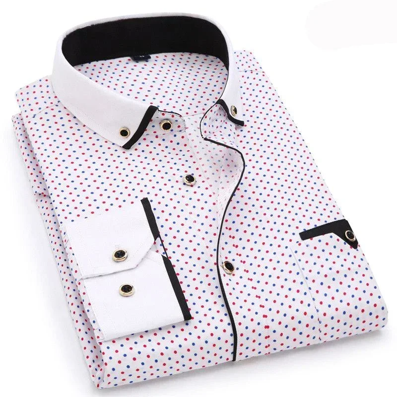 Men's Clothing Shirts Chemise Printed  Long Sleeve Men Dress Stretch Easy Care Shirt Formal Business Office/Working Wear S-5XL