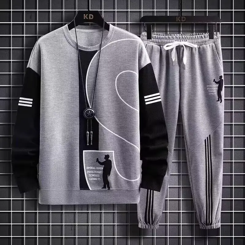 Men's Casual Sports Suit New High Tide Flow Handsome Men's Clothing Autumn New Round Neck Hoodie