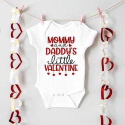 Mommy and Daddy's Little Valentine Print Baby Bodysuit Valentine's Day Infant Outfit Newborn Short Romper Holiday Baby Jumpsuit