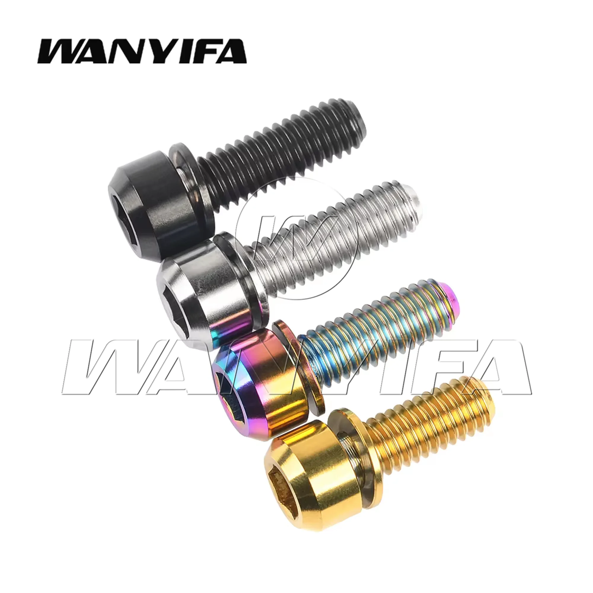 Wanyifa 8pcs Titanium Bolt M5x16/18/20mm Hex Head with Washer Bicycle Stem Screws for MTB / Road Bicycle