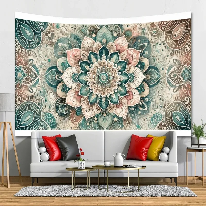 

Easy-Hang Retro Floral Mandala Tapestry - Versatile Polyester Wall Decor for Living Room, Bedroom, Office & Parties 180X320CM