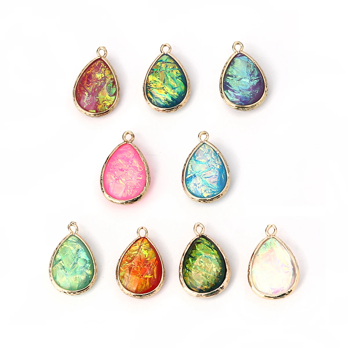 5 PCs Copper & Resin AB Rainbow Color Aurora Borealis Charms Jewelry Making Drop Light Golden Blue Earring DIY 22mm x14mm