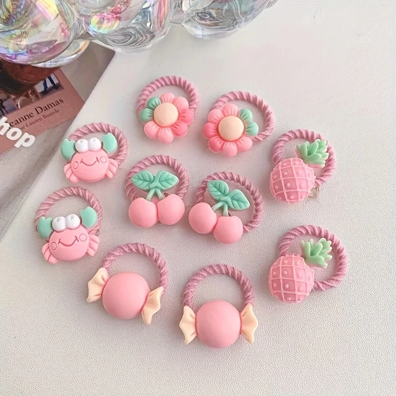 30 Pcs/1 Sets Kids Cute Elastic Hair Ties Hair Rubber Bands Ponytail Holders for Girls Animal Flowers Modeling Hair Accessories